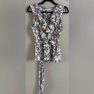 Max Studio Wrap Top Women’s Floral Flowy Blouse Waist Tie Size Small